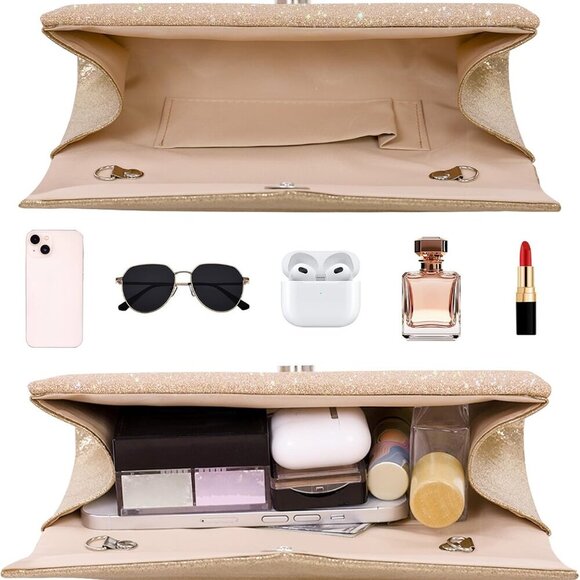 Clutch Purses for Women Glossy & Shiny Envelope Evening Bag Formal Splicing Hand - Picture 5 of 7